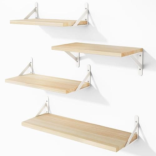 YGEOMER Floating Shelves for Wall, Different Sizes Natural Wood Wall Shelves for Living Room, Bathroom, Bedroom, Kitchen, Home Decor (Set of 4) - Image 1