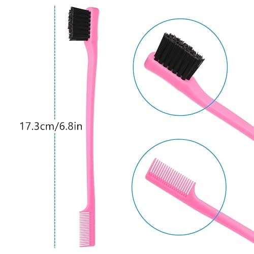 6Pack Double Sided Edge Control Hair Brush Professional Edge Control Hair Brush Comb Set, Dual-Sided Bristle Design, Pink Purple Black thumbnail 6