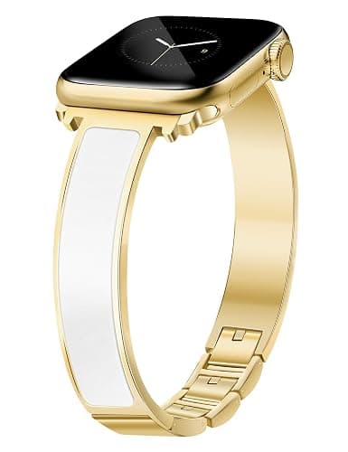 Newlibery Gold Slim Watch Bands for Women Compatible with Apple Watch 38mm 40mm 41mm 42mm (S10/11) Jewelry Dressy Bracelet Metal Strap Adjustable for iWatch Series 11/10/9/8/7/6/5/4/SE 3/2/1 - Image 1