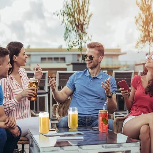 4-Pack 16oz Can Shaped Glass Cups Set, Drinking Glasses with Bamboo Lids and Glass Straw, Beer Glasses, Iced Coffee Glasses, Clear Cute Tumbler Cup, Ideal for Cocktail, Coke, Soda(2 Cleaning Brushes) thumbnail 2