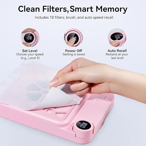 Makartt Compact Rechargeable Nail Dust Collector - 5500RPM Mini Nail Vacuum, Adjustable Speed, Quiet, for Salon & DIY, Includes 10 Filters & Dust Brush, White thumbnail 6