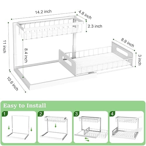 REALINN Under Sink Organizer, Pull Out Cabinet Organizer 2 Tier Slide Out Sink Shelf Cabinet Storage Shelves, Storage for Kitchen Bathroom, White, 2 Pack thumbnail 2