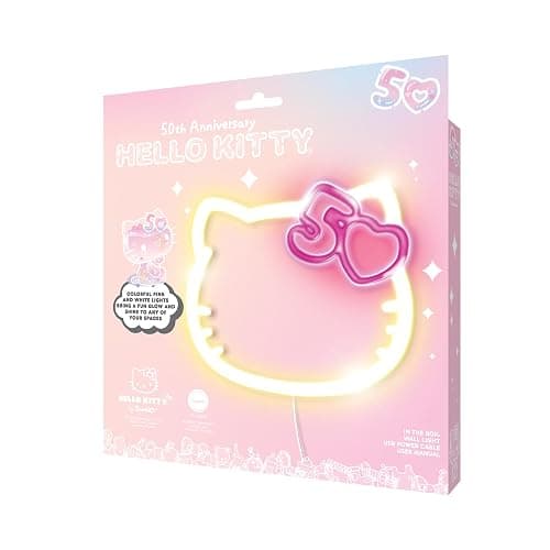 Hello Kitty 50th Anniversary Light-Up Wall Decor – USB Powered Neon LED Sign with Pink and White Lights, Cute Decorative Wall Art for Bedrooms, Parties, and Gifts thumbnail 4