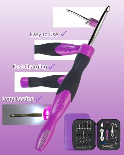 18 Sizes Lighted Crochet Hooks Set 2.0mm~14.0mm, Rechargeable Crochet Hook with Interchangeable Crochet Head, Light Up Crochet Hooks Set with 2 Levels Led for Beginner Knitting Kit Gifts thumbnail 3