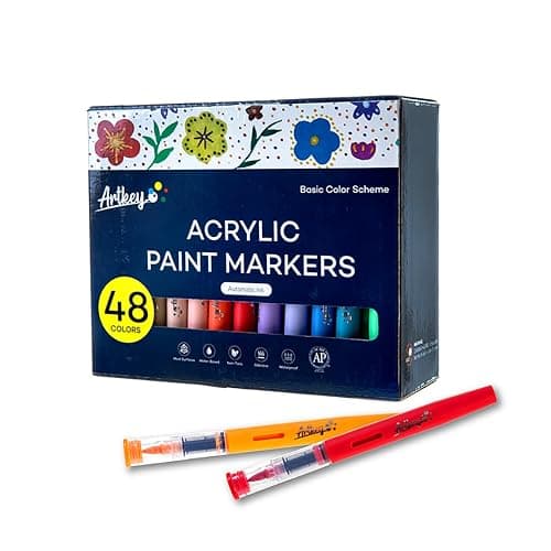 Artkey Acrylic Paint Markers 48 Colors, Direct-Liquid Acrylic Paint Pens with Flexible Brush Tip for Rock Painting, Wood, Canvas, Glass, Ceramic, Fabric, DIY Crafts - Image 1