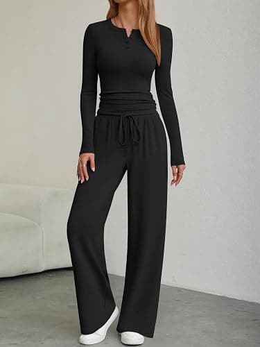 Trendy Queen Women's 2 Piece Matching Lounge Sets Fall Fashion Two Pieces Sweat Outfits Long Sleeve Wide Leg Pants Tracksuits thumbnail 2