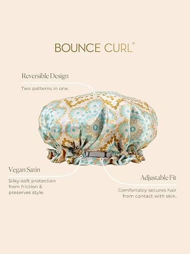 Bounce Curl Reversible Satin Hair Bonnet, Adjustable Band, Night Cap For Curly Hair Reduce Friction Helps Prevent Frizz thumbnail 6