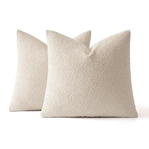 MIULEE 24x24 Inch Decorative Euro Sham Pillow Covers for Couch Bed Set of 2 Textured Boucle Neutral Throw Pillow Covers Natural Beige Ivory Accent Solid Pillowcases Sofa Living Room Home Decor thumbnail 7