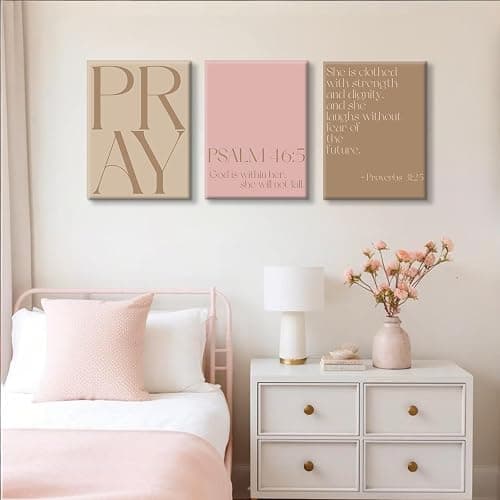 Pink Christian Wall Art Bible Verse Canvas Wall Decor Minimalist Scripture Poster Girls Room Pictures Inspirational Modern Religious Decor Prints Artwork for Bedroom Living Room 12x16x3 In Unframed thumbnail 7
