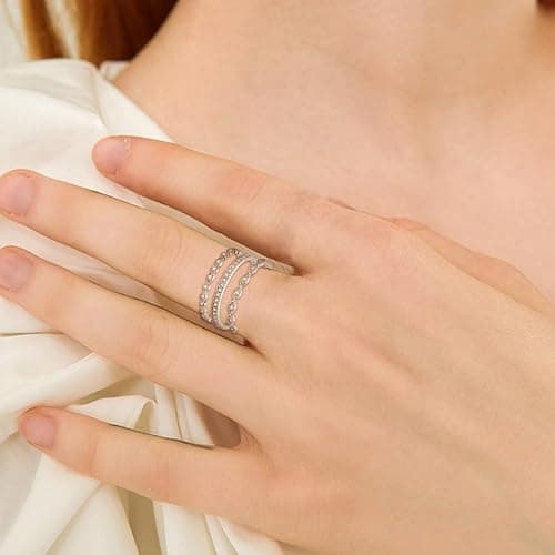 AVECON 3 PCS 925 Sterling Silver Stackable Engagement Rings Set Cubic Zirconia Eternity Bands Wedding Promise Rings for Women Size 5-10 thumbnail 5