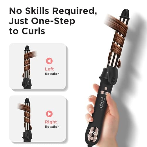 Prizm Rotating Curling Iron, 1inch/25mm Automatic Hair Curler for Long Hair, Self Spinning Barrel, 250-450°F with LCD Display, Auto-Shut Off & Dual Voltage, Black thumbnail 2
