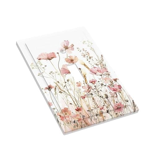 Boho Floral Watercolor Pink Wildflower Butterfly Decorative Light Switch Cover 1 Gang Single Toggle Device Electrical Faceplate Switchplates Decorator Outlet Wall Plate for Bedroom Living Room Decor thumbnail 4