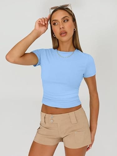 AUTOMET Womens 3 Piece Short Sleeve Shirts Basic Going Out Slim Fitted Crop Tops 2026 Summer Y2k Spring Clothes thumbnail 4