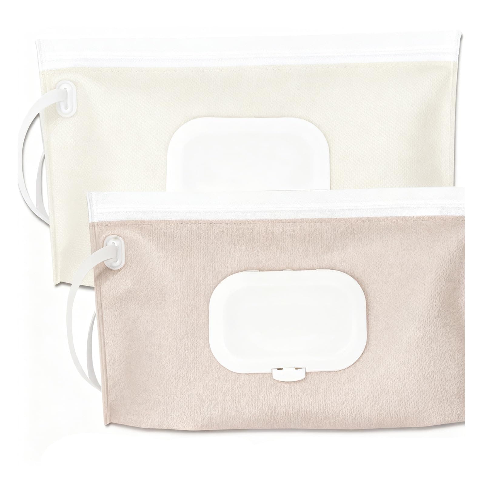 Wet Wipes Dispenser for Baby, Beige & Pink Baby Wipe Dispenser, Portable Nappy Wipe Holders & Wipes Container, Baby Travel Essentials for Travel Wipes, Leakproof for Home, Diaper Bag & On-the-Go (2, Large) - Image 1