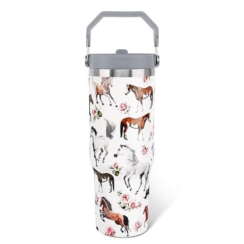 Unyopsa Horse Gifts for Women Girls, 30oz Horse Tumbler with Handle, Stuff for Men Lovers, Stainless Steel Insulated Water Bottle Travel Cup - Image 1