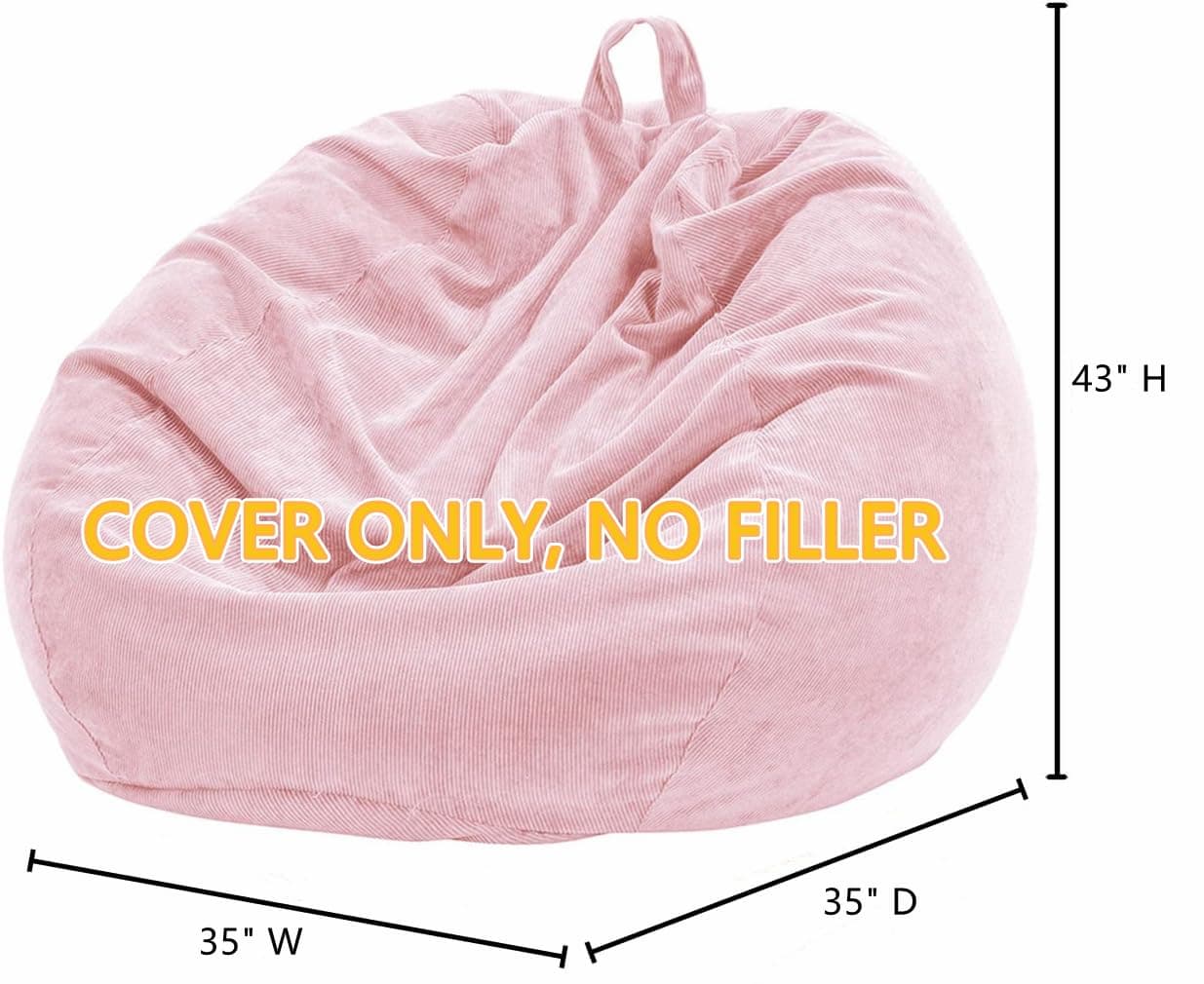 Nobildonna Bean Bag Chair Cover (No Filler) for Kids and Adults. Extra Large 300L Beanbag Stuffed Animal Storage Soft Premium Corduroy - Large(Cover Only) - Pink thumbnail 2