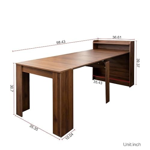 Pvillez Walnut Extendable Dining Room Table, 98.43" Expandable Dining Table with Storage Shelf, Rectangle Farmhouse Kitchen Table Extendable Wood Console Table Convertible Long Dining Table for 6 8 10 - Type1-walnut thumbnail 9