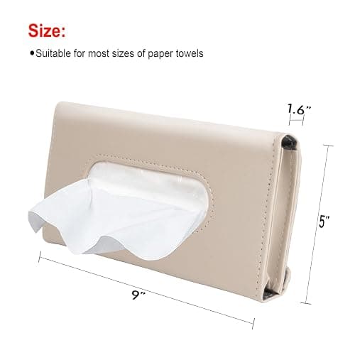 Car Tissue Holder, Sun Visor Napkin Box, Auto Napkin Case with Tissues Refill, Paper Towel Dispenser, Vehicle Interior Accessories Universal for Car SUV Pickup Truck-Beige thumbnail 4