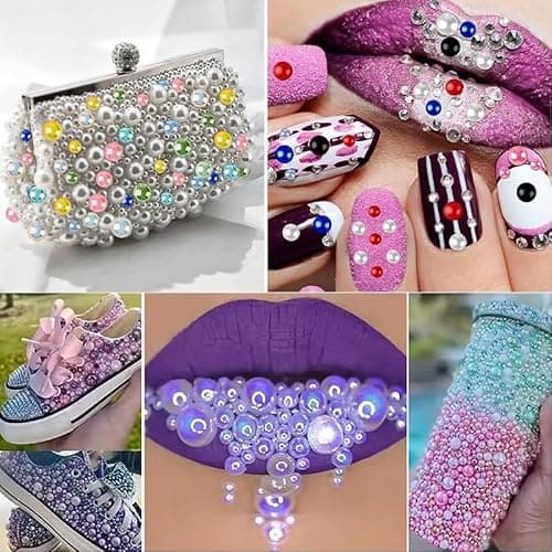 1000PCS Mixed Sizes 3/4/5/6/8/10mm Flatback Half Round Pearls Gems for Crafting, AB Color Pearl Beads Stones for Crafts Jewelry Clothes Shoes Dress Nail Art Making Embellishments (Black AB) thumbnail 2