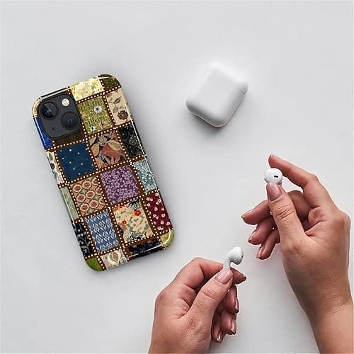 MQJCYB Case for iPhone 14 13, Hybrid Heavy Duty 2 in 1 Full Body Rugged Shockproof Protection Glossy Case for iPhone 14 13 - Checked Fabric Pattern Collage thumbnail 4