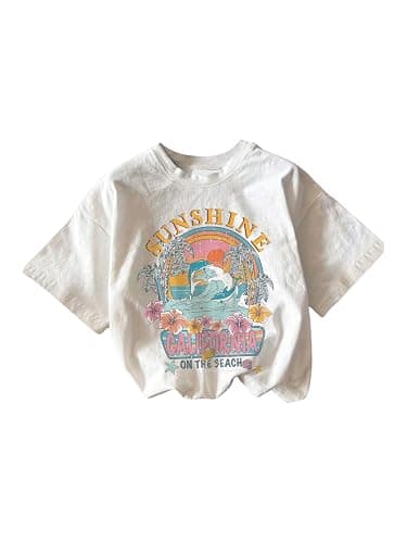 QJQ Girl's Cute Graphic T Shirts Short Sleeve Crewneck Tees Summer Trendy Preppy Tops Clothes - Image 1