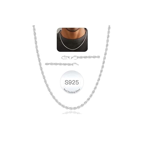 Weddinen 3mm/4mm S925 Sterling Silver Rope Chain Necklace for Men Women, Sturdy Non-Fading Sterling Silver Gold Chain for Men Christmas Jewellery Gifts 16/18/20/22/24 Inch - Image 1