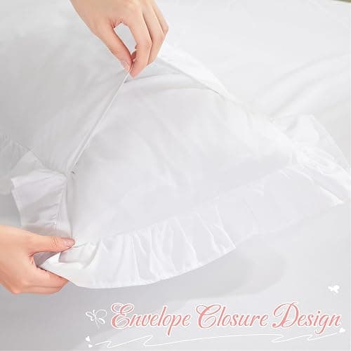 Yvrcen White Ruffle Lumbar Pillow Cover, 12x20 Inch | Ruffled Cushion Case, Decorative Farmhouse, For Couch Sofa Bed Living Room, Pack of 1 thumbnail 5