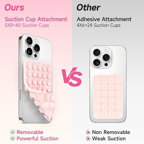 Yojaro Silicone Suction Cup Phone Case Mount Double Sided, Phone Accessories Hands-Free Strong Grip Holder for Selfies and Videos, Silicon Phone Stand for iPhone and Android Light Pink thumbnail 4