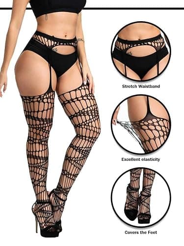 Buitifo Woman Thigh High Garter Stockings Patterned Tights Fishnet Pantyhose thumbnail 2