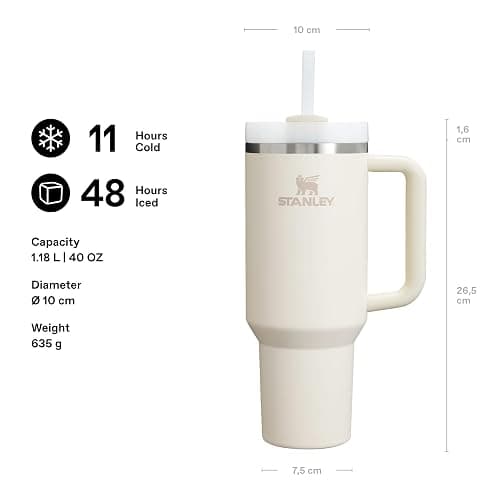 STANLEY 1913 Quencher H2.0 Flowstate Tumbler 1.2L - Cold for 11 Hours - Iced for 48 Hours - Metal Water Bottle with Straw, Handle and Lid - Dishwasher Safe - Travel Mug for Cold Drinks - Cream 2.0 thumbnail 3