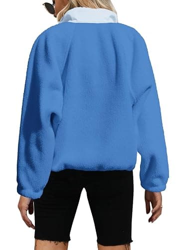 Yanekop Womens Fuzzy Fleece Pullover Sherpa Sweatshirt Long Sleeve Button Down Sweater Winter Fleece Jacket with Pockets thumbnail 2