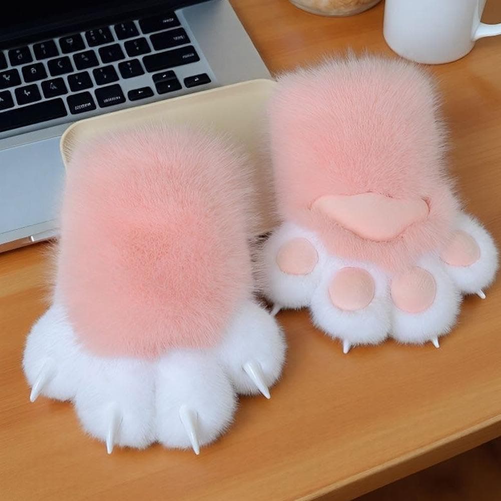 1 Pair Cosplay Faux Furs Plush Cat Paw Gloves Furry Paws Costume Outfit Accessories, Cute Fursuit Paws Cosplay Cat Wolf for Party Fancy Dress Costume thumbnail 5