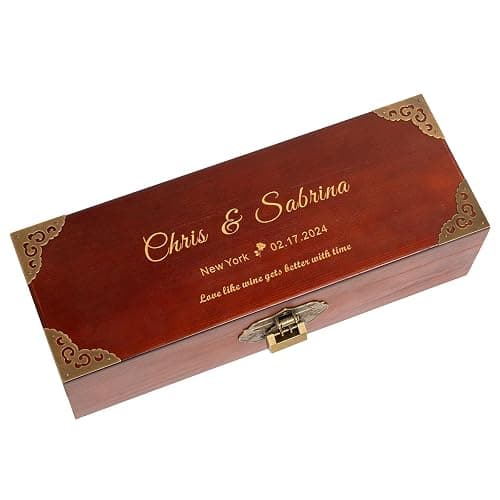 ERUOAEY Personalized Wood Wine Box, Custom Engraved Wine Gift Box, for Wedding, Anniversary, Engagement, Wine Box Ceremony, Bridal Shower - Image 1