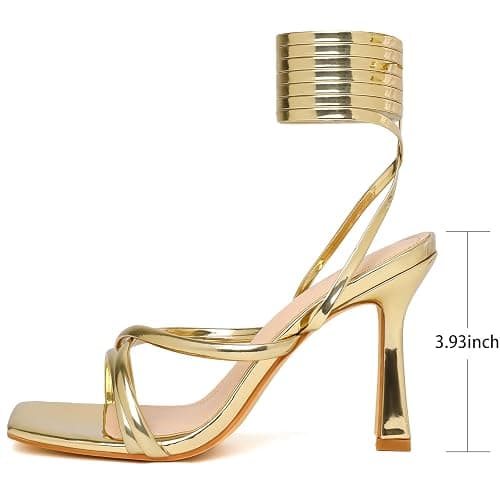 Mostrin Womens Sandals Strappy Heels for Women Lace Up Square Open Toe Heels Tie Up High Heeled Sandals for Prom, Party, Daily Wear thumbnail 4