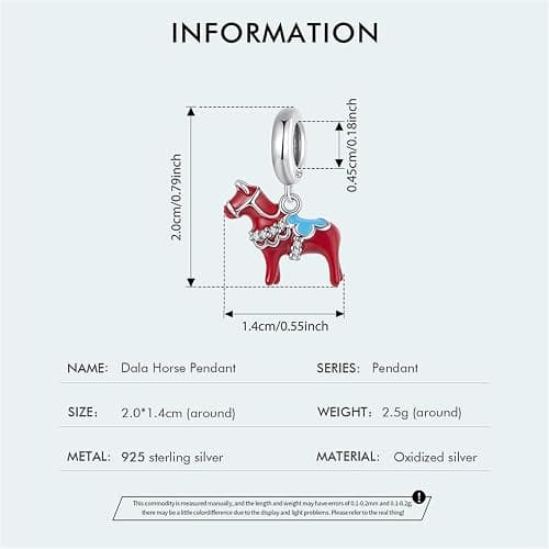 BRBRB Schwedischer Dalapferd-Charm aus 925er Sterlingsilber – rot oxidierte DIY-Perle mit 3A-Zirkonia, kompatibel mit Schmuck von Pandora, Biagi, Troll und Chamilia thumbnail 5