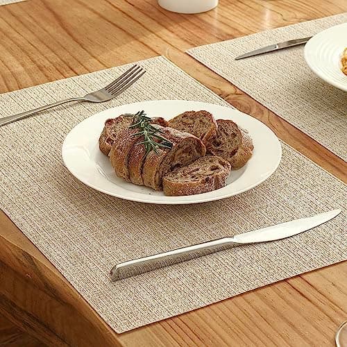 Leetaltree Beige Placemats Set of 4 - Heat-Resistant, Non-Slip Table Mats, Washable Woven Vinyl for Indoor & Outdoor Dining thumbnail 8