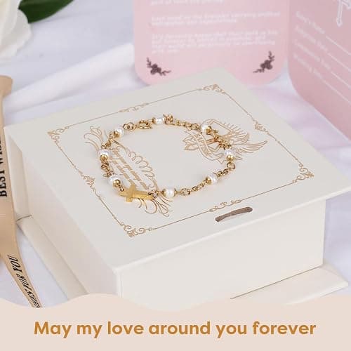 Cafzed Baby Baptism Bracelet with Cross - Baptism Gifts for Girl, Baby Gift for Infant Boys, Toddler Gift Set with Pearl and Poem Card, Christening and Baby Dedication Gifts for Girls with Gift Box thumbnail 6
