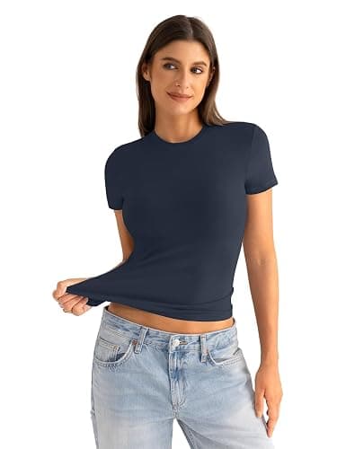 EasyGala Womens Cotton Crew Neck Short Sleeve Shirts Summer Top Trendy Fitted Crop Tops Basic Going Out Tee thumbnail 3