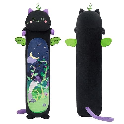 Mewaii Long Cat Plush 5 Sizes, 120% Extra Filling Giant Plushness Kids Body Pillow, Kawaii Cute Black Cat Stuffed Animals Plushies, Big Long Body Pillow Black Cat Plush Gift for Girls 20” - Black Mint Cat - 19.6in/50cm thumbnail 7