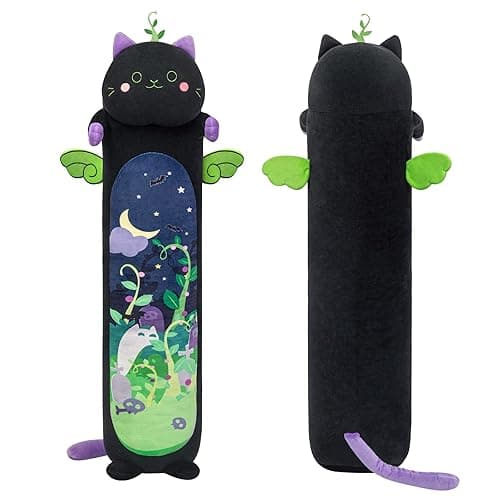 Mewaii Long Cat Plush 5 Sizes, 120% Extra Filling Giant Plushness Kids Body Pillow, Kawaii Cute Black Cat Stuffed Animals Plushies, Big Long Body Pillow Black Cat Plush Gift for Girls 20” - Black Mint Cat - 19.6in/50cm thumbnail 8