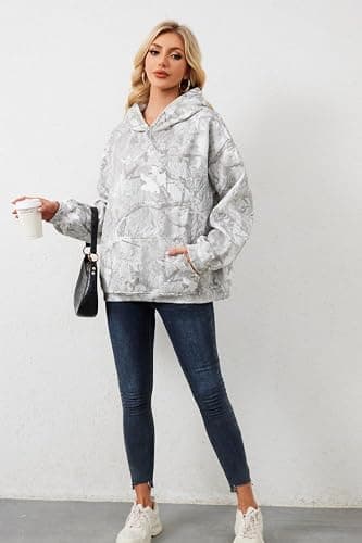 Anoumcy Camo Hoodie Womens Maple Leaf Fleece Hooded Sweatshirt Oversized Camouflage Hoodies For Women Trendy thumbnail 6