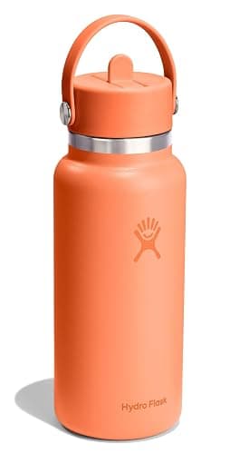 Hydro Flask Water Bottle - Insulated Stainless Steel - Wide Mouth Flex Straw Lid, Non Spill, Leakproof and Refillable in 32 Oz Nectar Orange thumbnail 4