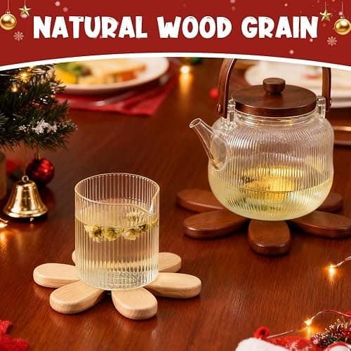 Untersetzer Holz Set für Baumkunst, 2026 Neu Weihnachtsbaum Topfuntersetzer Faltbare, 3/4 Holzuntersetzer + 1 Ständer Küchenzubehör für heiße Töpfe, Pfannen, Schüssel, Pfannenschoner (3Pcs #B) thumbnail 7