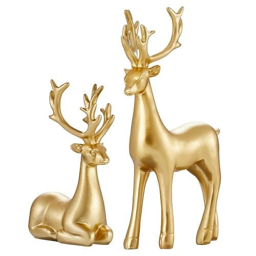 Christmas Decoration 2PCS Reindeer Resin Ornaments Mother Child Deer Couple Deer Sculpture used for Living Room Bookshelf Bedroom Wine Cabinet Decoration to Enhance Atmosphere (Gold Smooth) - Image 1