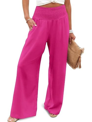 JZC Womens Wide Leg Pants Elastic High Waisted Palazzo Pants Summer Flowy Casual Trousers Beach Travel Vacation Outfits - Image 1