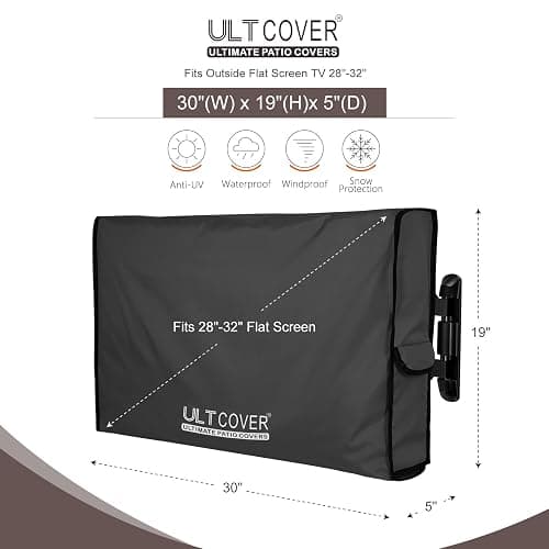 ULTCOVER Waterproof Outdoor TV Cover for 28-32 inch Outside Flat Screen Televisions with Mounts and Stands, Black thumbnail 2