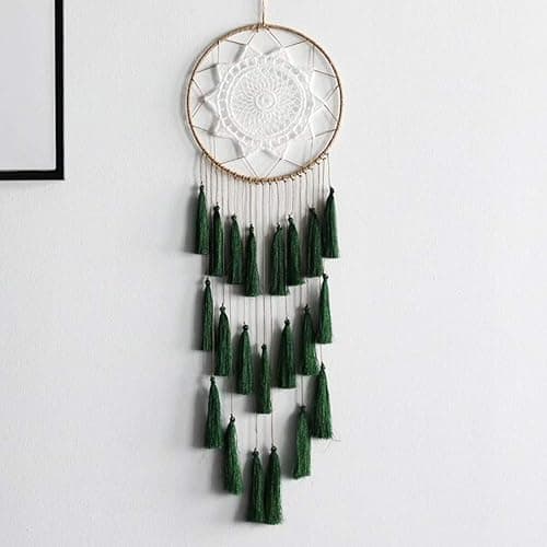 Artilady Macrame Dream Catchers for Bedroom - Tassel Wall Hanging Handmade Dreamcatchers Home Decor with Tassel Feather Ornament Craft Blessing Gift (Dark Green) thumbnail 9
