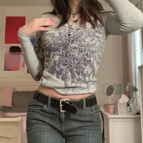 Grunge Shirts Emo Clothe Teen Girls Vintage Graphic Tee Y2k 2000s Goth Top Women Mcbling Long Sleeve Streetwear thumbnail 7