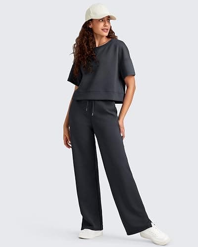 G4Free Smoofit Modal Soft Women's Wide Leg Sweatpants High Waisted Drawstring Side Slit Casual Pants 25"/27"/29"/31"/33" thumbnail 7