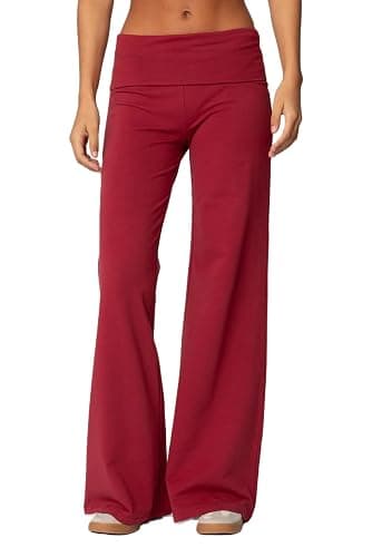 Amiblvowa Women Fold Over Yoga Pants Low Rise Wide Leg Sweatpants Color Block Flare Leggings Y2k Foldover Lounge Workout 2025 - Image 1